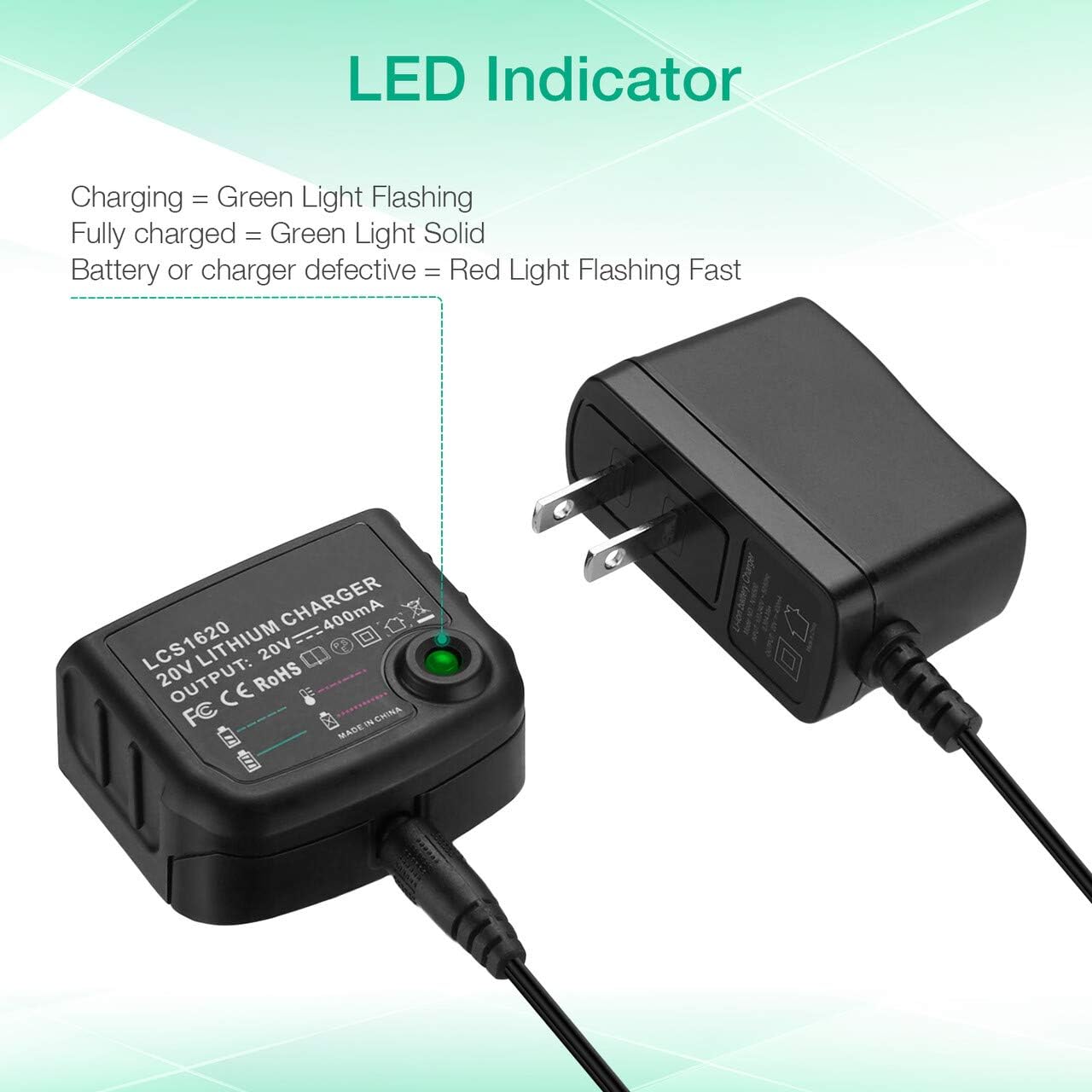 FirstPower 3.0Ah LBXR20 Battery 2Packs - Compatible with Black & Decker 20V Max Li-ion Cordless Tool + LCS1620 20V Charger for Black & Decker 20V Lithium Battery Pack of 2