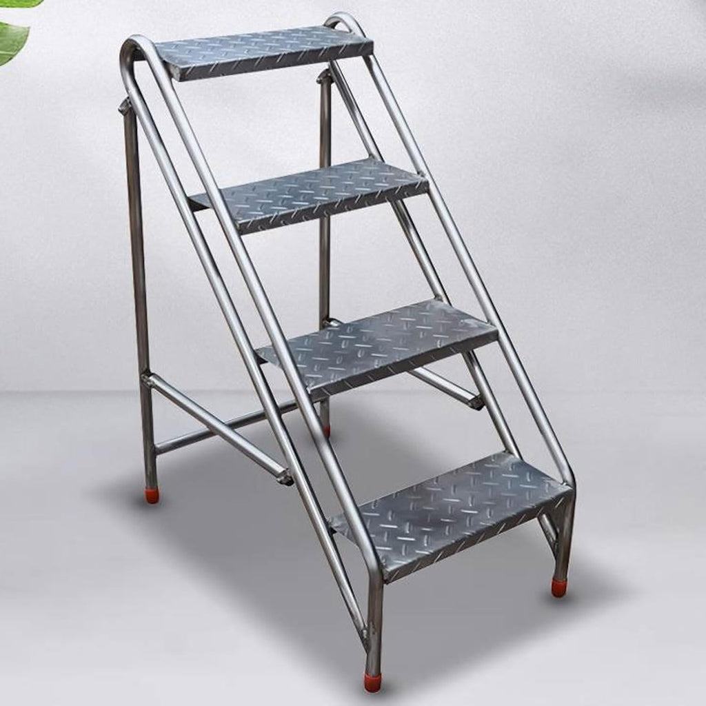 Folding Ladder 4 Step Ladder with Handrails, Folding Step Stool with Wide Anti-Slip Pedal, Sturdy Steel Ladder for Adults for Home Kitchen Library Office 330 LBS Capacity Safety Step Ladder