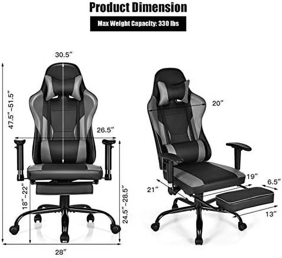 Gaming Chair  High Back Computer Gaming Chair with Adjustable Armrests &amp; Massage Lumbar Support  Swivel Ergonomic Reclining Office Chair (Black)