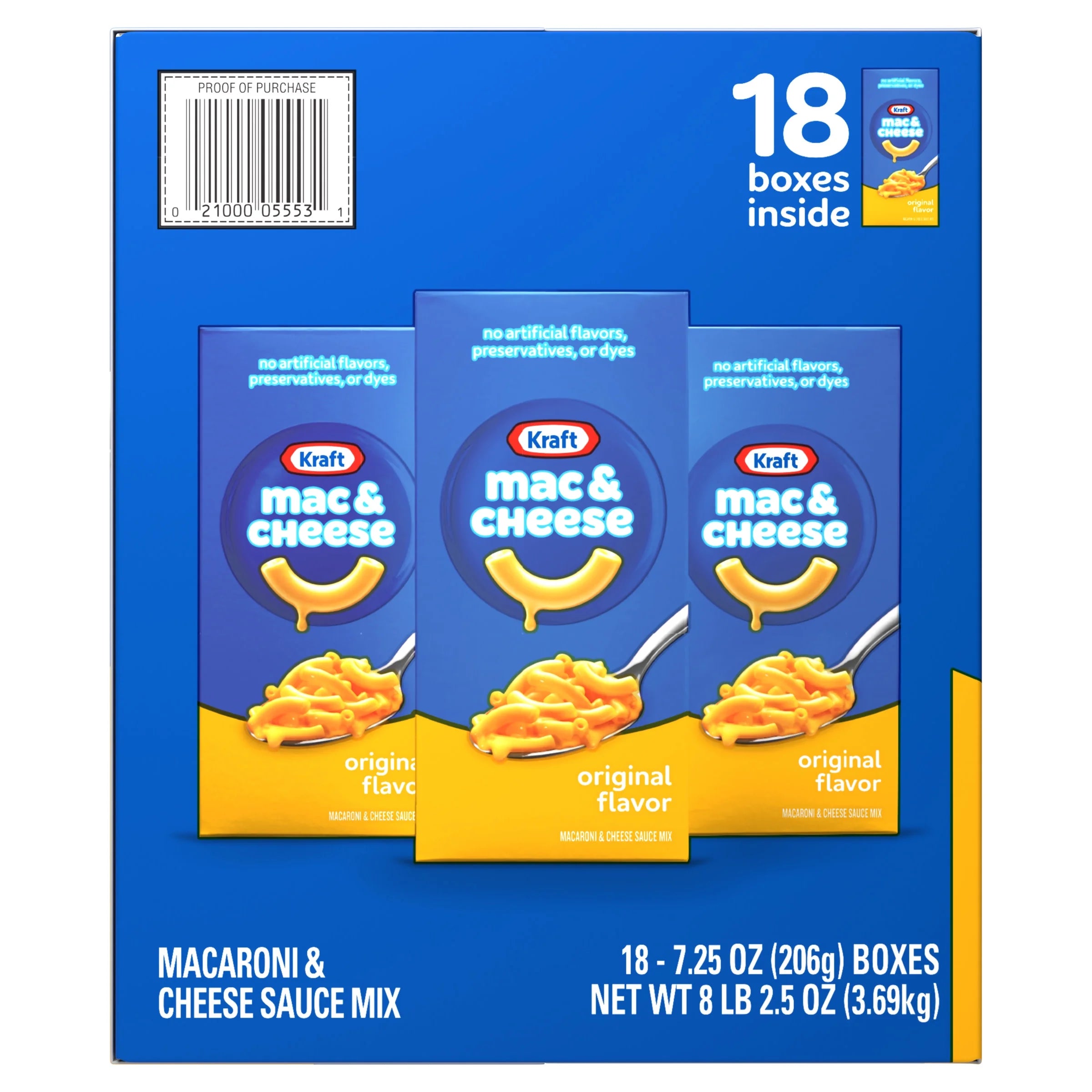 Kraft Original Mac & Cheese Macaroni and Cheese Dinner, 18 ct Pack, 7.25 oz Boxes