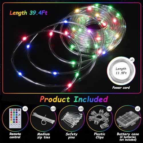 BRIGHTDECK LED Canopy String Lights,40ft Outdoor Battery Operated Rope Lights for 10'x10' Tents,8 Modes Pop Up Canopy Lights,Waterproof Camping Tent Light Accessories with Remote