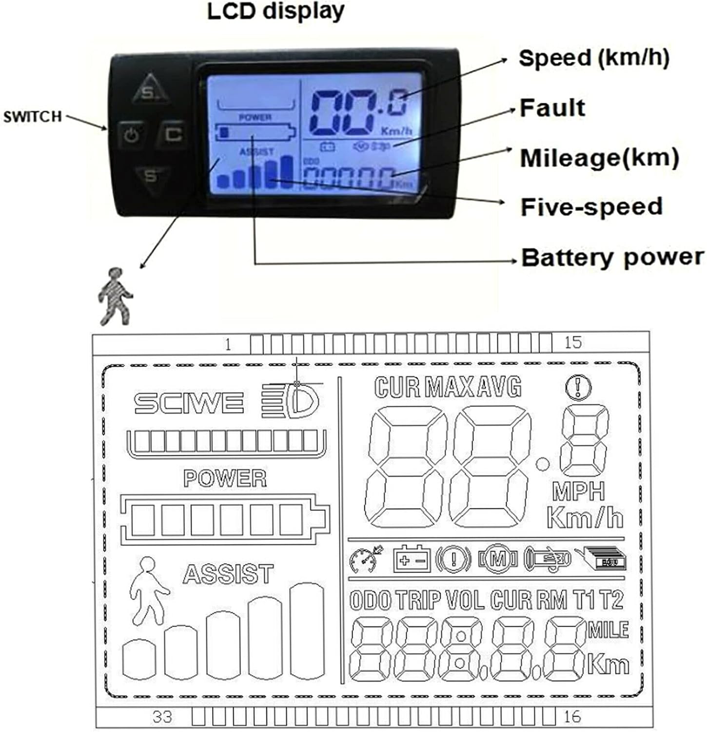 Motor Wheel, 26" 350W Electric Bicycle Front Wheel Hub Motor, 36V Two Types of Handlebars E Bike Conversion Set, Brushless Gear Motor Conversion Kit, with LCD Controller, for Two-Wheeled Bikes