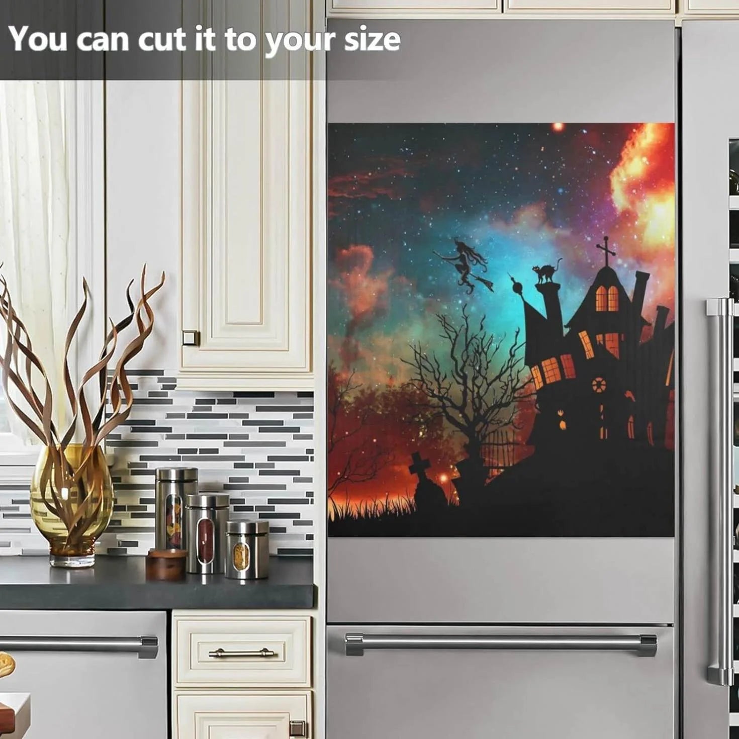 Coolnut Halloween Witch Castle Dishwasher Magnet Cover,Reusable Fridge Panel Decal with Magnetic Stickers for Kitchen Appliance Home Decor, 23"x 26"