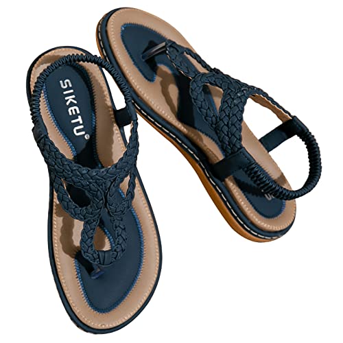 Meeshine Women's Bohemia Flip Flops Summer Beach T-Strap Flat Sandals Comfort Walking Shoes