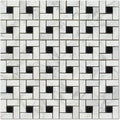 Carrara White Italian (Bianco Carrara) Marble Pinwheel Mosaic Tile with Black, Honed