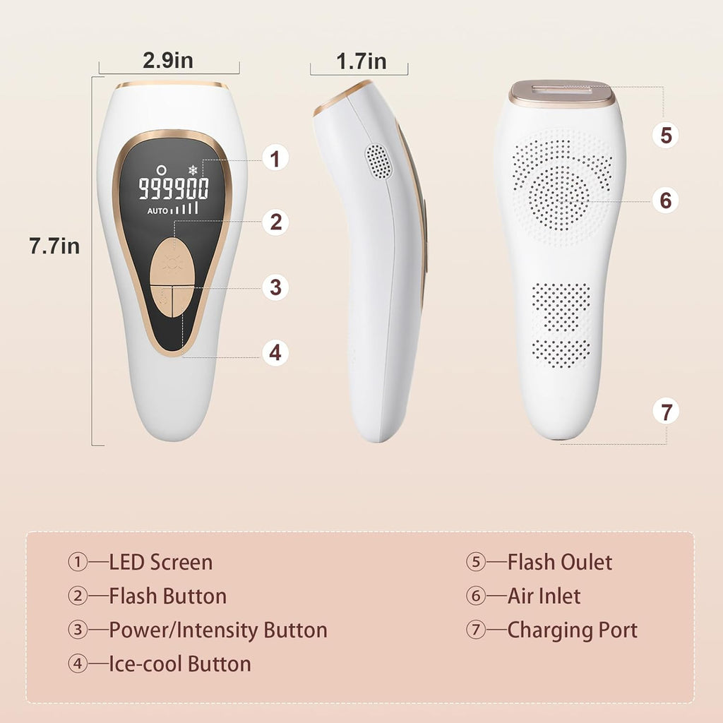IPL Laser Hair Removal for Women and Men, Permanent and Painless Hair Removal Device, 999900 Flashes Body and Facial Hair Removal at Home with Cooling System