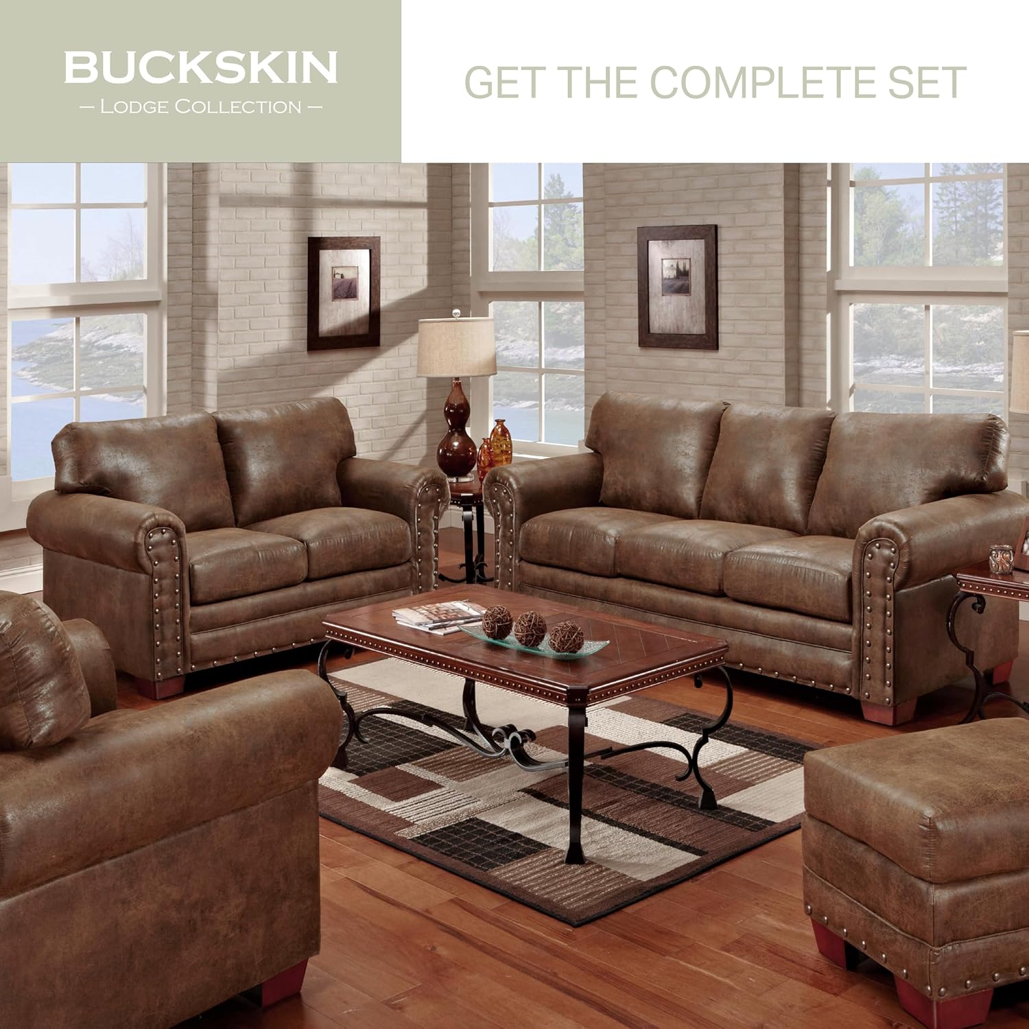 American Furniture Classics Model 8501-00-20 Buckskin Arm Matching Chair and Ottoman, Brown Pinto