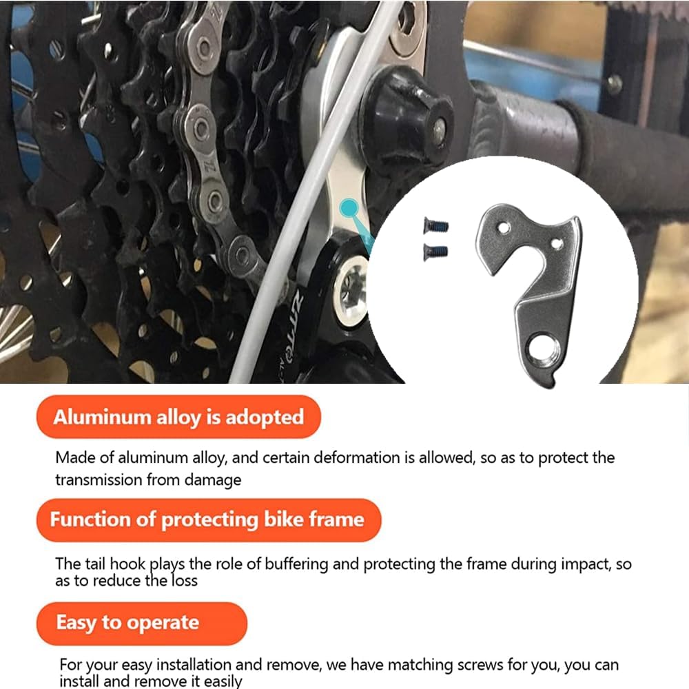 2 PCS Bike Rear Derailleur Hanger Durable Bike Derailleurs Bicycle Rear Derailleur Hanger MTB Road Bike Frame Gear Parts Dropout Adapter WG008-SL Silver 2.24x1.38''