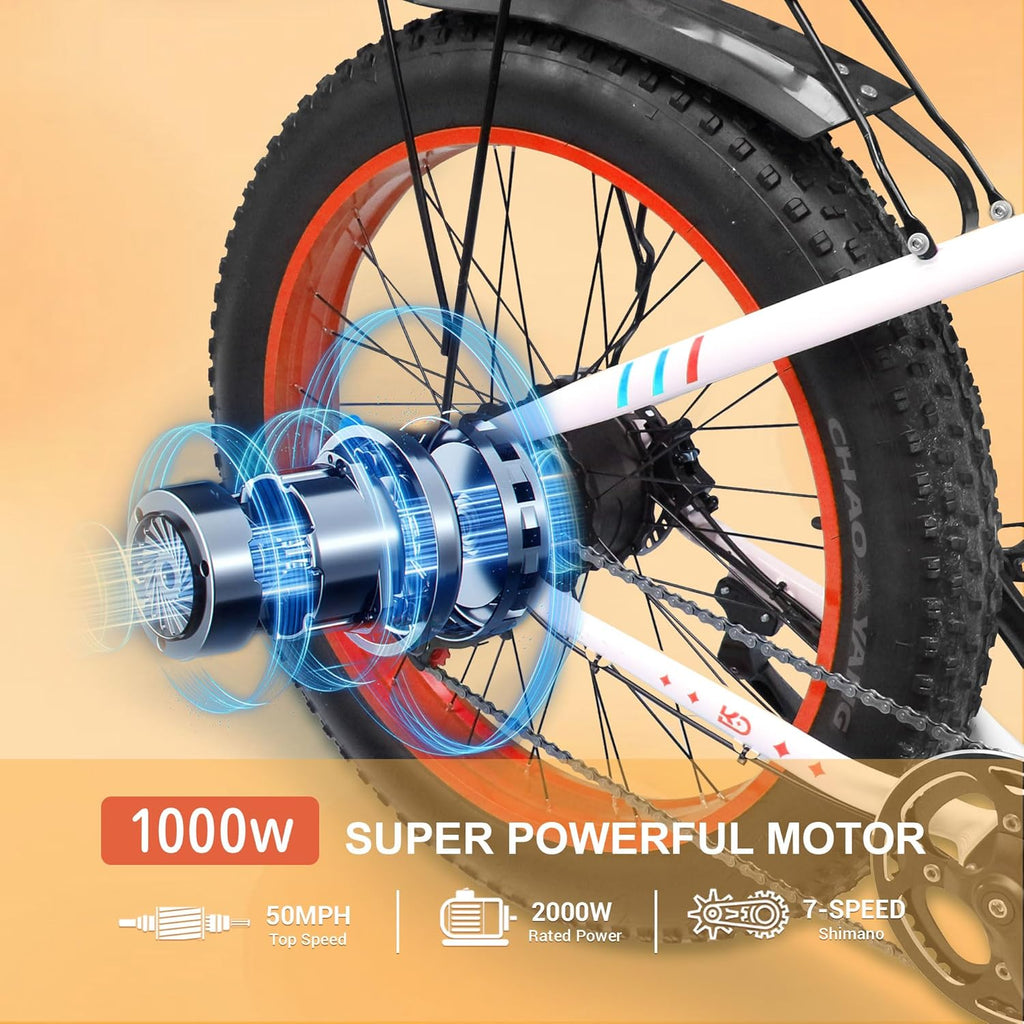 Da08 Electric Bike for Adults,1000W Brushless Motor,7-Speed with Removable 48V 15AH Battery,26" x 4.0 Fat Tire Electric Bike Up to 31MPH Off Road Beach Mountain Electric Bicycle.