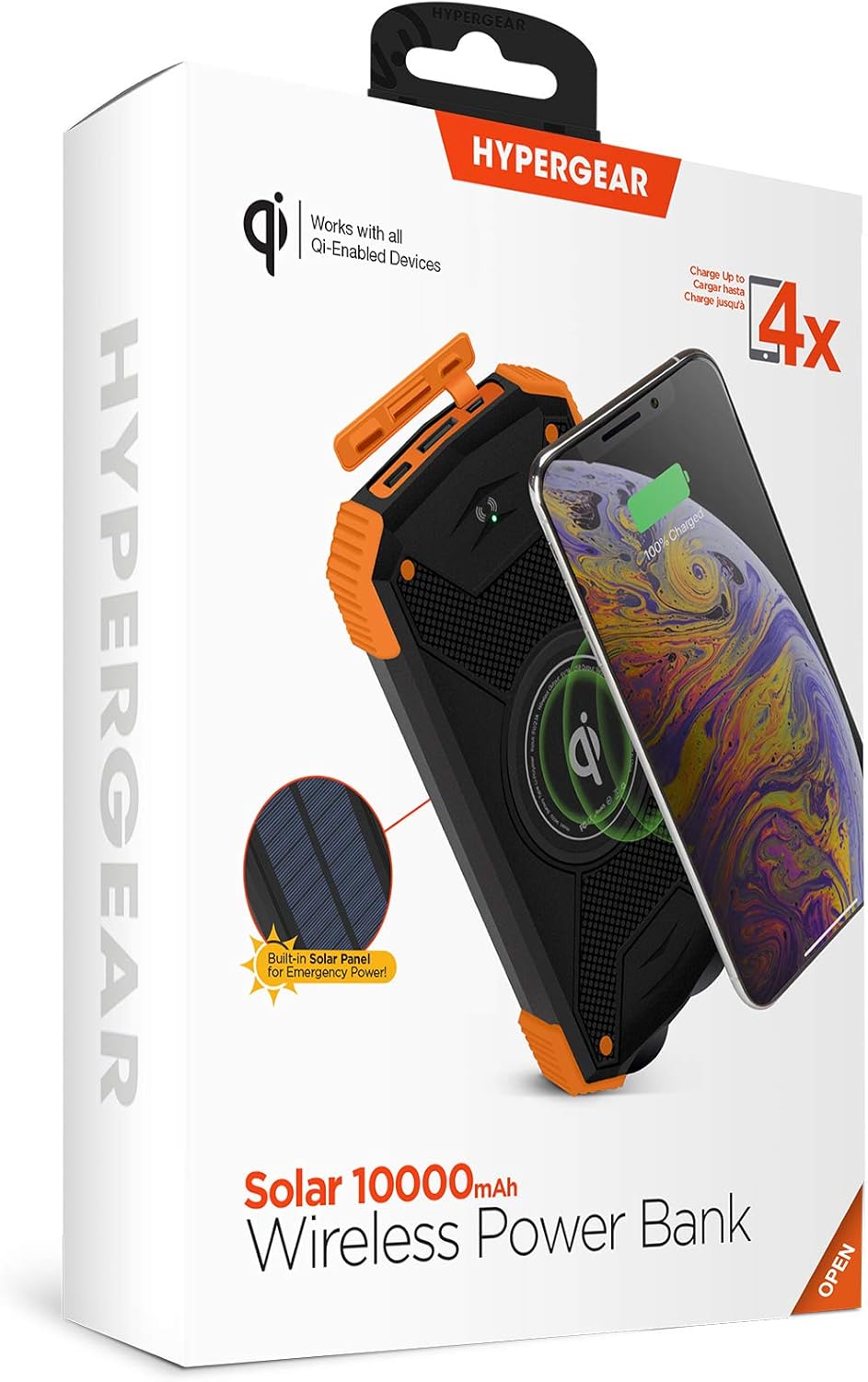 HyperGear Solar Wireless 10000mAh Portable Charger [Built-in Wireless Charging Pad,Solar Charging Panel,2 high-speed USB Ports,LED Flashlight,Compass]