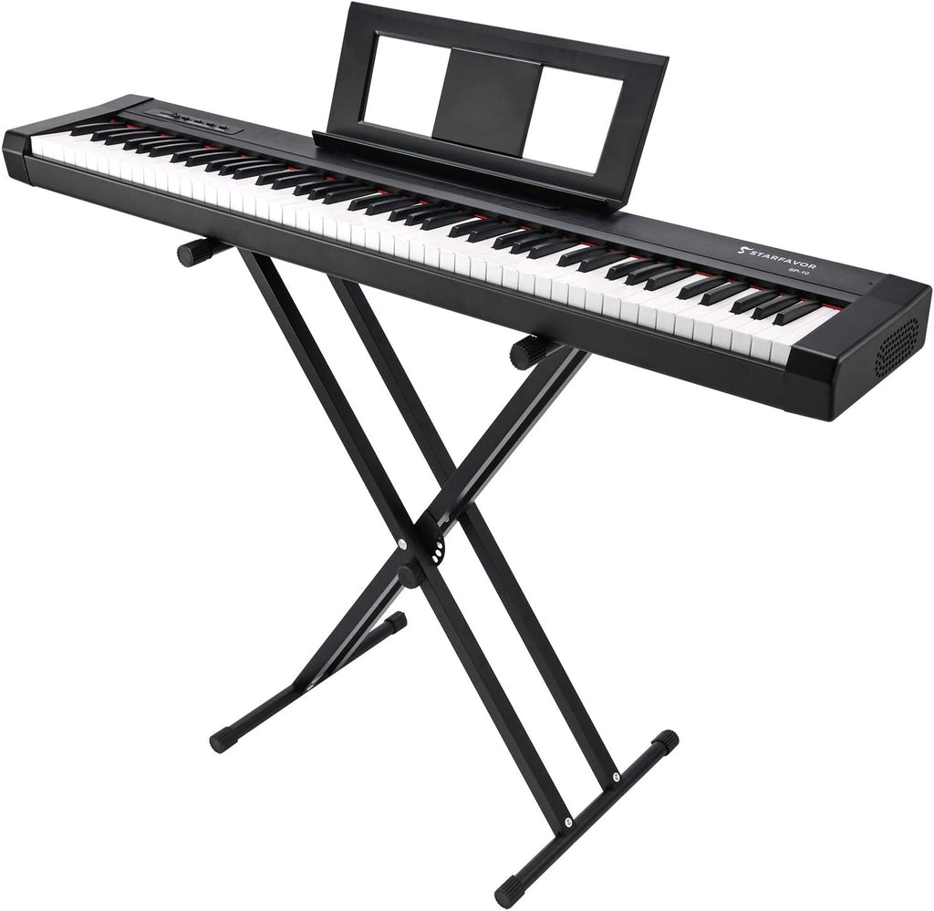 Starfavor 88 Key Digital Piano Beginner Electric Keyboard Full Size with Semi Weighted Keys Dual 30W Speakers SP-10 Bundle include Sustain Pedal, Power Supply, Stand, Piano Stickers