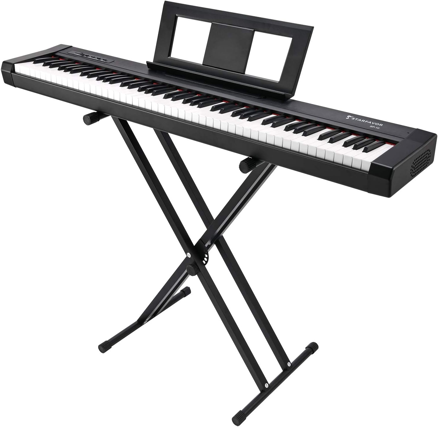 Starfavor 88 Key Digital Piano Beginner Electric Keyboard Full Size with Semi Weighted Keys Dual 30W Speakers SP-10 Bundle include Sustain Pedal, Power Supply, Stand, Piano Stickers