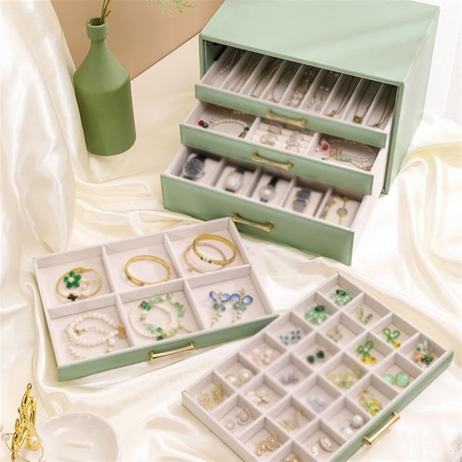 Gerrit ABNNHK Jewelry Box Ring Necklace Watch Jewelry Storage Box High-grade High-capacity PU Leather Jewelry Box Jewelry Storage Jewelry Organizer for Women (Color : Bianco) (Bianco)