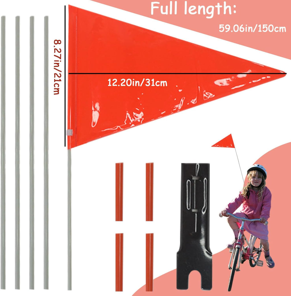 Bike Flags with Pole, Reflective Bike Safety Flag, Adjustable Height Bicycle Flag, High Visibility Go Kart Flags with Mounting Bracket Bike Flag