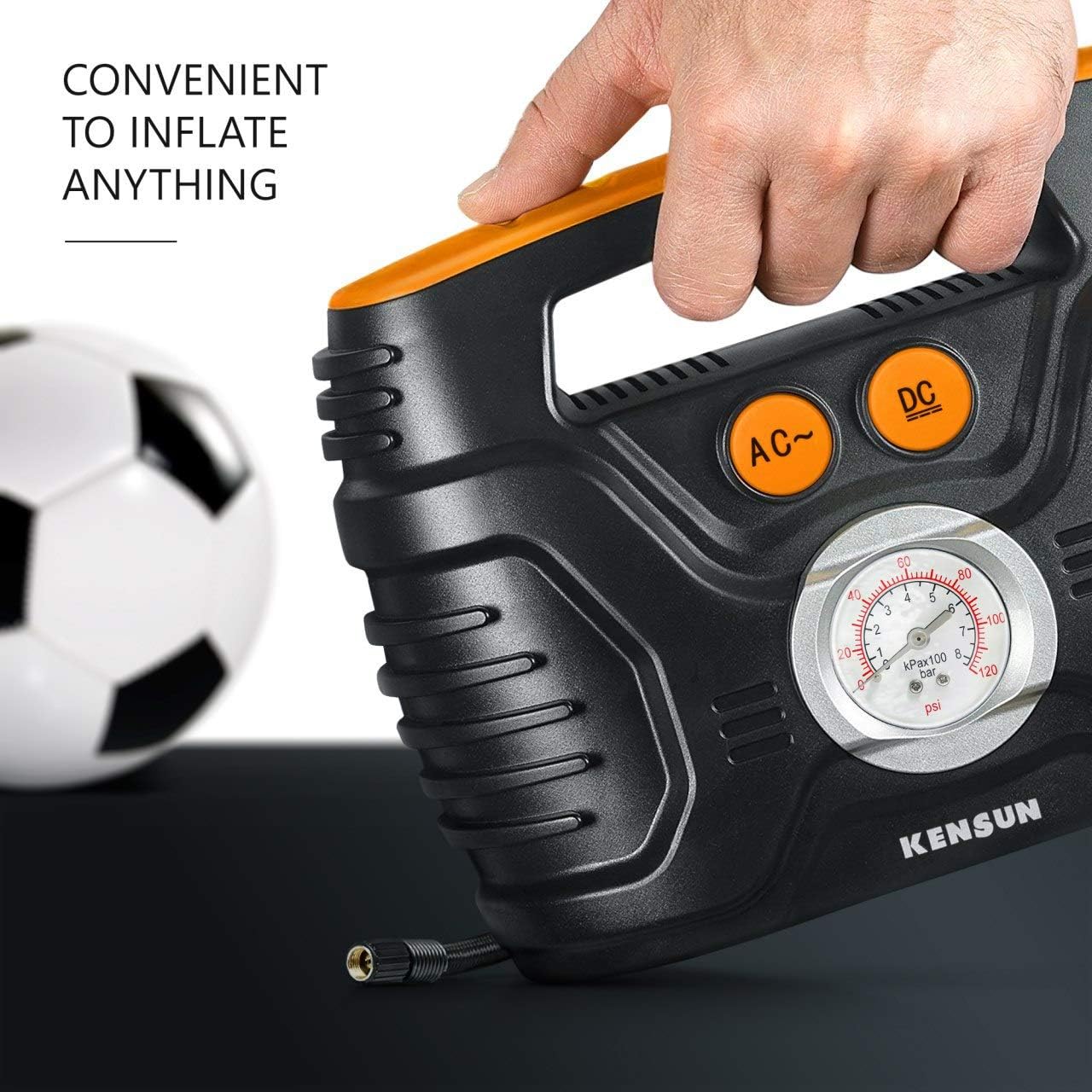 Portable air Compressor Electric tire Pump with Analogue Pressure Gauge for Home (110v) and Car (12v), with Additional adapters for Cars, Trucks, Bicycles, Balls | max 120 PSI Pack of 2
